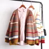 H.SA femmes et pull filles coloré arc-en-ciel rayé tricoté Cardigans surdimensionné printemps automne tricot veste manteau 210417