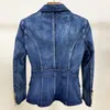 Giacca da donna di design HIGH STREET da donna Giacca blazer da donna Bottoni in metallo con leone Cappotto esterno blazer in denim doppio petto