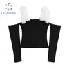 Lace Up Crop Top Women Slash Neck Off Shoulder Lace Bandage Backless Bodycon Black T Shirt Lady Sexy Elastic Sheath Chic Tops 210417