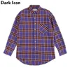 Plaid flanel koszulka z długim rękawem w kratkę męska koszula High Street Shirts Streetwear Odzież 3 Kolory 210603