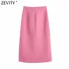 Zevity Women Vintage Pocket Patch Breasted Tweed Woolen Split Slim Skirt Faldas Mujer Ladies Back Zipper Chic Vestido QUN789 210708