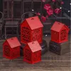 100ピースクリエイティブハウスデザインウッド中国の二重の幸せ結婚式の好意箱キャンディボックス中国の赤い古典的な砂糖ケース