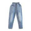 Jeans för tjejer byxor hög midja byxor barn höst casual barnkläder 6 8 10 12 14 210527