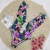 Traje de baño de encaje sexy Bikini para mujer Traje de baño de cintura alta para mujer Traje de baño con estampado de flores