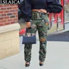 Sweat Pants for Women Camouflage Hole Ruched Trousers Casual Elastic Waist Streetwear Fashion Spodnie Dresowe Damskie 210515