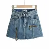 Summer Women's Sexy Denim Skirts autumn side slit zipper denim skirt Female Hole Casual Solid mini blue for women 210508