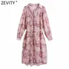 Kobiety Vintage Nerkodrzew Nakrętek Strona Split Szyfonowa Koszula Sukienka Kobieta Chic Totem Kwiatowy Sashes Biznes Vestido DS8273 210416