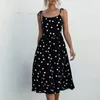 Zomer Elegant Beach Robe Midi Black Dress Dames U-hals Bandjes Polka Dot Backless Party voor Vrouwen Vestidos de Fiesta 210508