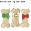 Dog Bones Christmas Socks Jute Cloth Sublimation Stocking with Bow Xmas Tree Hanging Pendant
