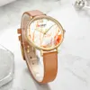 Curren Mulheres Luxo Marca Relógio Laranja Moda Couro Analógico Ladies WristWatch À Prova D 'Água Relógio Feminino Reloj Mujer 210517