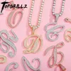Pendanthalsband Topgrillz 2021 A-Z Bigger Size Cursive Letters Namn Iced Out Cubic Zirconia Hip Hop Fashion Charm Jewelry for Gift