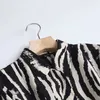 Frauen Sommerkleid Langarm Stil Mode Vintage Einfache Zebra Muster Party Midi Kleid Frauen Vestidos mit Slash 210422