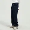 IEFB Herrkläder Koreanska Mode Loose Side Pocket Design Solid Färg Mörkblå Jeans Spring Denim Trousers 9Y5810 210524