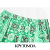 KPYTOMOA Women Chic Fashion Side Pockets Floral Print Shorts Vintage High Elastic Waist Drawstring Female Short Pants Mujer 210625