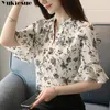 zomer korte mouw bloemenprint vrouwen shirt blouse voor dames blusas dames tops en blouses chiffon shirts top plus size 210412