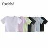 Foridol V Neck White T-shirt Women Crop T Shirt Casual Black Summer Women's Clothing Harajuku Slim Tops T Shirts 210415
