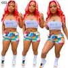 GGLNOO Seksi Colorblock Bandana Şort Kırpma Üst İki Parçalı Kıyafetler Kadınlar Doğum Günü Clubwear Sokak Stili Sweatsuits X0709