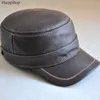 Casquette de Baseball et de Golf en cuir véritable pour hommes, chapeau militaire de marque avec rabat d'oreille, marron et noir, à large bord, 266F