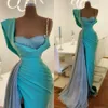 Glitter Sequined Mermaid Prom Dresses Side Split Crystal Long Aftonklänning Blå Satin Party Klänning Skräddarsy Robes de Soirée