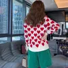 Модный Бренд Дизайнер Женщины Love Heart Pattern Кардиган Свитер Пальто Корейские Причинные Письма Вышивка Печати Вязаные С Длинным Рукавом Маленькие Сладкие Ветровки