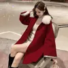 Damesgeuljassen damesrode kerst wollen jas vrouwen Koreaanse winteroverjas uit het versleten losse plus size vesten lange mouw