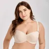 Sujetador sin tirantes minimizador con aros sin relleno de jacquard floral de cobertura completa para mujer 210728