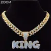 Homens Hip Hop King Letras Colar Pingente com 13mm Miami Chain Cubana Gelado Out Bling Hiphop Colares Masculino Moda Jóias