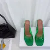 2022 Pantoufles de beauté pour femmes Pantoufles d'été PVC Mule transparente Semelle extérieure en cuir carré 9,5 cm Fête sexy Sandales à talons hauts Chaussures encadrées 35-40