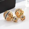 Créateur creux de luxe Zircon Coloré Deux boucles d'oreilles de boule de boule latérales Vintage Bijoux de fleur pour Femmes Fête cadeau ZK30