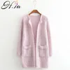 Kvinnor Long Sping Sweater Jacket Rosa Blå Candy Color Sticka Poncho Sleeve Oneck Jumpers Cardiagns 210430