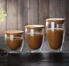 Bicchieri riutilizzabili per tazze da caffè in vetro a doppia parete all'ingrosso con coperchio in bambù per bere il tè 350 ml