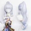 Genshin Impact Ayaka Cosplay Perücke Haar Silber Mittellang Hitzebeständig Pre Styled Anime Halloween Kostüm Zubehör Y0903