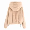 Zima Faux Fur Coat Kobiety Z Kapturem Teddy Płaszcz Z Długim Rękawem Grubą Ciepła Kurtka Streetwear Winter Women 210521