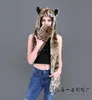 Bérets femmes fausse fourrure capuche Animal chapeau oreillettes gants 3in1 loup peluche chaud Imitation chapeaux casquette avec écharpe 2587