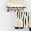 Spring Casual Korean Striped Ruffles Knitted Sweater Pullover Women Flare Sleeve O-neck Fashion Female Tops Sweaters 210513