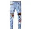 2022SS Mens Jeans Jeans Hip Hop Bants Стилисты Джинсы расстроенный рваный байкер Джин Слим Fit Мотоциклевые джинсы размер 28-40
