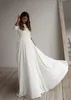 2021 A-Line Crepe Modest Weedding Abito da sposa maniche lunghe Train per spazzatura semplice Elegante Elegante Boho Bridal Abiti da sposa a maniche realizzate su misura 0509