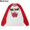 Off Ombro Devil Homens T-shirt de manga comprida rua bloco de cor tshirt homens streetwear masculino top 210603