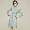 Bahar Lüks Kadın Standı Yaka Fırfır Dantel Elbiseler Seksi Uzun Kollu Vintage Vestido Da Festa 210520