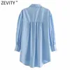 Zevity Women Fashion Solid Färg Långtröjor Ladies Lantern Sleeve Tillbaka Platser Blusar Chic Roupas Femininas Chemise Toppar LS7364 210603