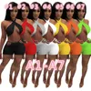 Traccettaci per donne estive più vendute di colore solido Due pezzi Shorts Outfit Sexy Cross Tops Tops Short Pants Jogger Abiti da donna Casual Abbigliamento