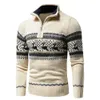 Män Höst Casual Jacquard Half Zip Polo Sweater Cardigan Jacket Vinter Långärmad Mock Neck Pullover 210812