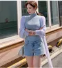 Coréia Verão Micro-Transparente High-Pescoço T-shirt Office Senhora Broadcloth sem mangas 210416