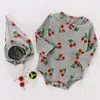 Spring Baby Onesies Girls Cherry Print Tomber Осень Мальчик Одежда для малышей с капюшоном с капюшоном 210515