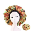 Cuffia da donna Tessuto in raso con stampa africana Ankara Night Sleep Cap Elastico largo turbante musulmano Bandane Copricapo Fasce per capelli Avvolgere