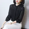 Design Plus Size Black Chiffon Shirts Women Summer Elegant Long Sleeve Tops Ankomst Koreansk stil Kvinna Blusar Skjortor P849