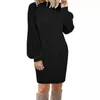 Casual jurken Lady Dress Lace Out Katoen Blend Round Neck Zoet Herfst Elegant For Women Street Wear Black XXL