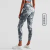 Printed Yoga Outfits Fiess Pants Women's Double-sided Brocade Elastic High Waist Hip Lifting Tights Tie Dyed Leggings