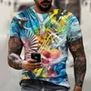 Homens camisetas D impressão t-shirt de tinta aquarela pintura de mangas curtas redondo pescoço urbano moda casual camisa 2021