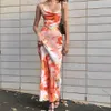 JOCOO JOLEE 20S TIE DYE PRINT STRAP SUNDRESS Sexig Backless Lace Up Midi Klänningar Elegant Bodycon Long Dress Beach Party Evening 210619